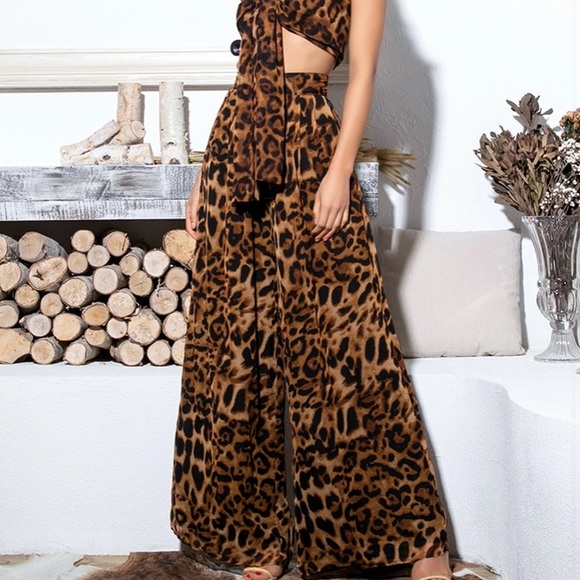 Love & Lemonade Pants - Love & Lemonade Animal Print High Rise Brown Black Wide Leg Pants Size L